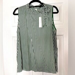 NWT Ann Taylor Green Stripe Shell with Bow Tie